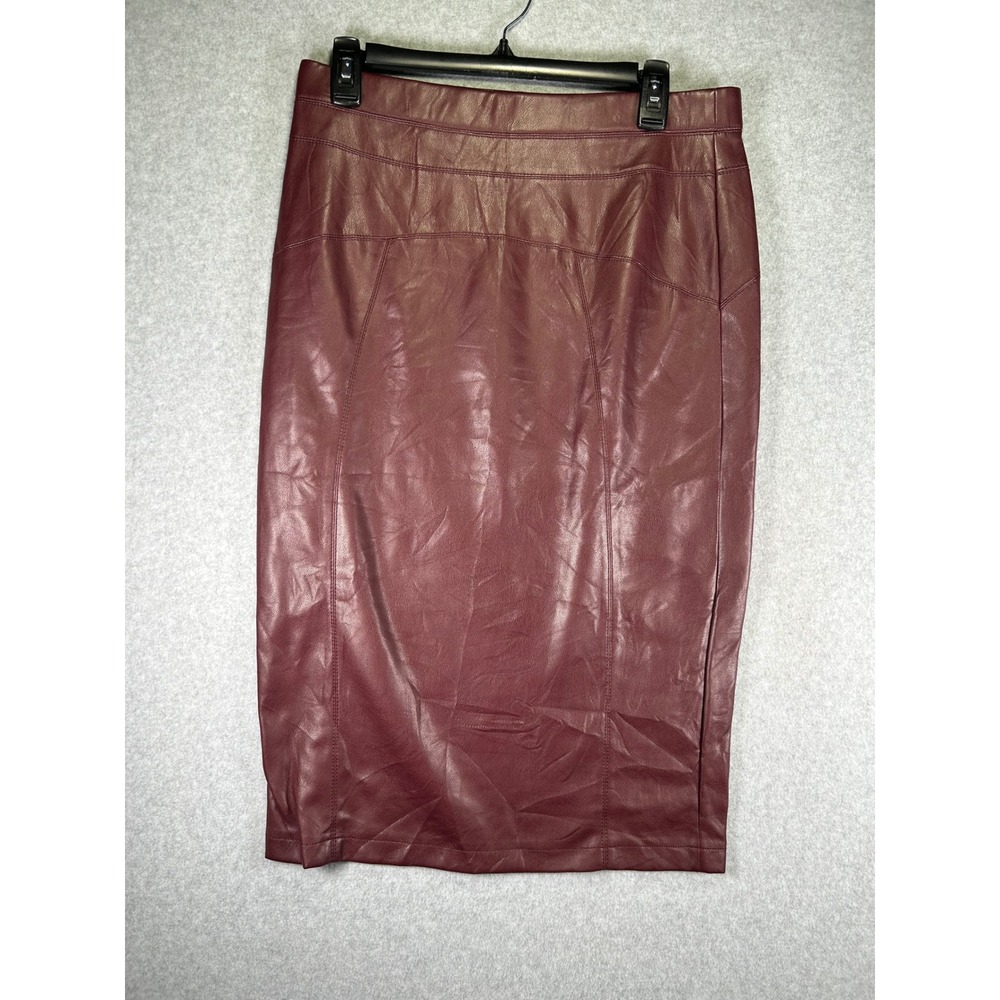 Marc New York Andrew Marc Faux Leather Pencil Skirt Womens Small S Burgundy Midi